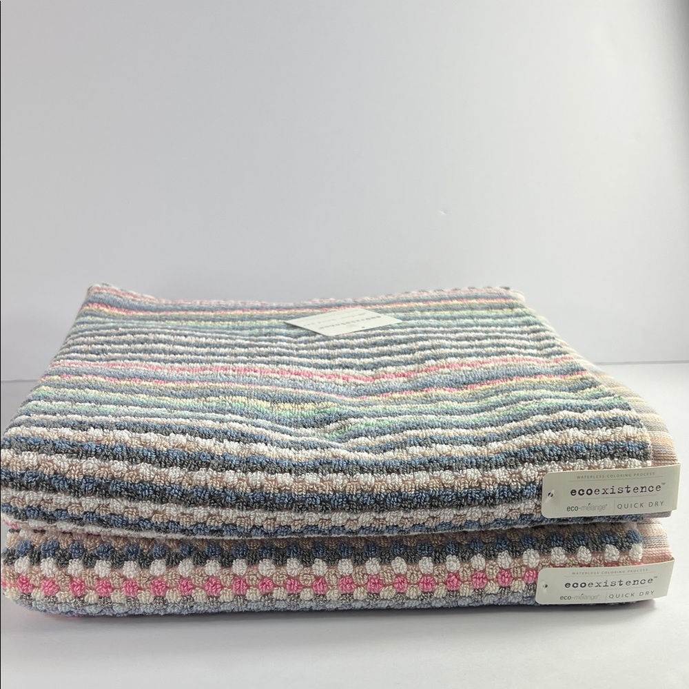 Ecoexistence Bath Towels Multi Color Striped Quick Dry Cotton 31" x 56" 2 pc NEW